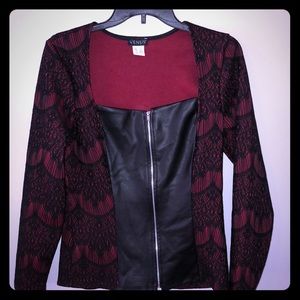 Venus Sexy  Leather accent fitted zip top!